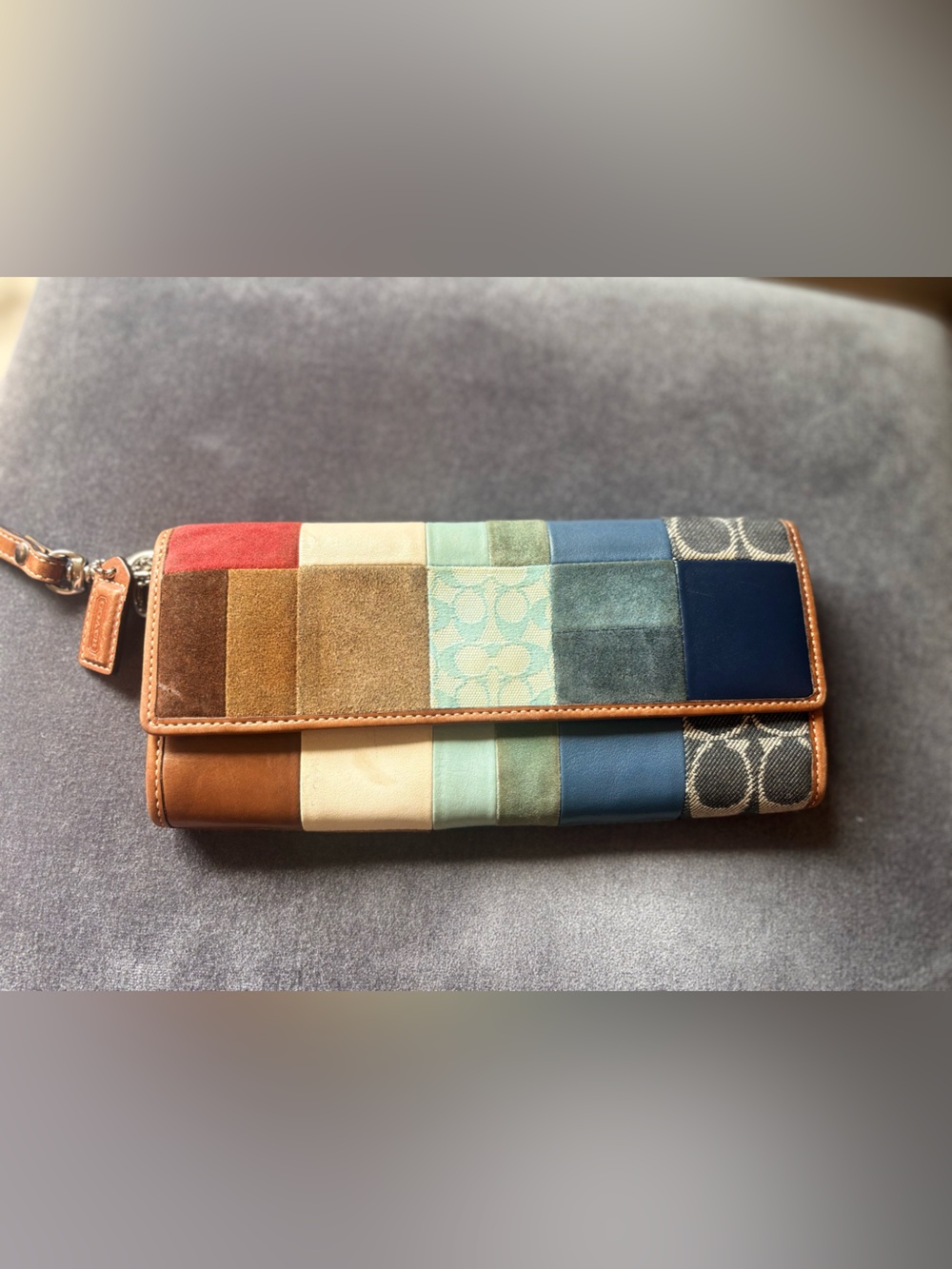 Vintage Coach Signature Patchwork Wristlet Clutch Leather Suede Y2K